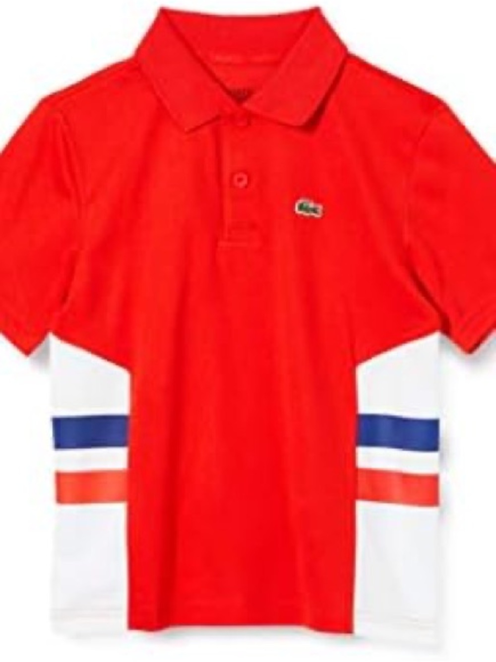 Lacoste Kids Red Polo with Blue and White Side Stripes